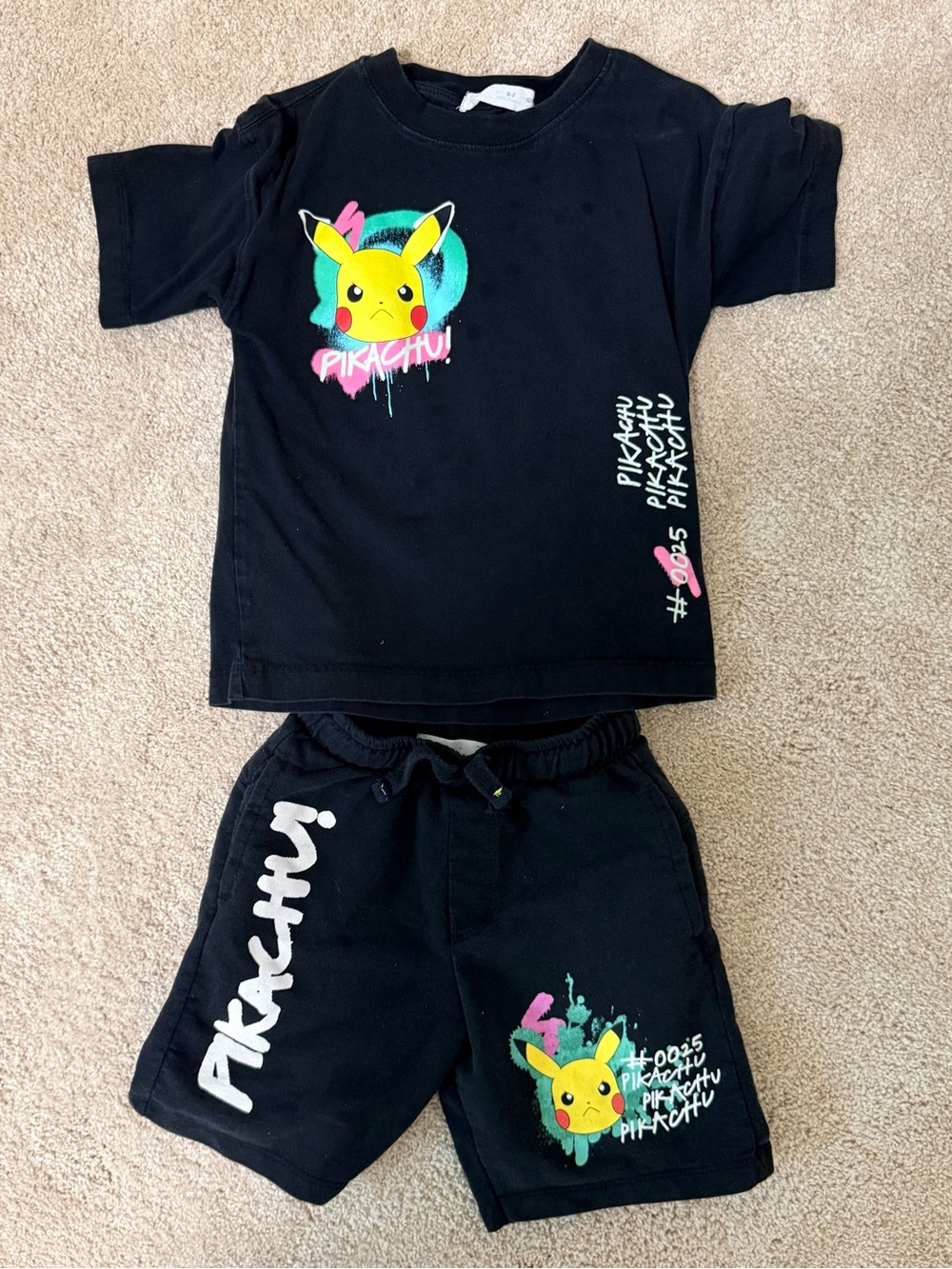 Zara Black Pikachu Kids Set with Yellow & Teal Accents